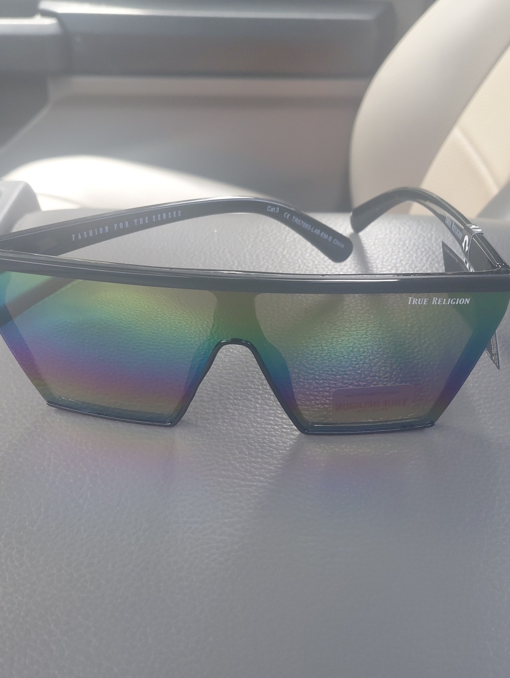 True Religion Black Sunglasses with White Logo Accent  Rainbow